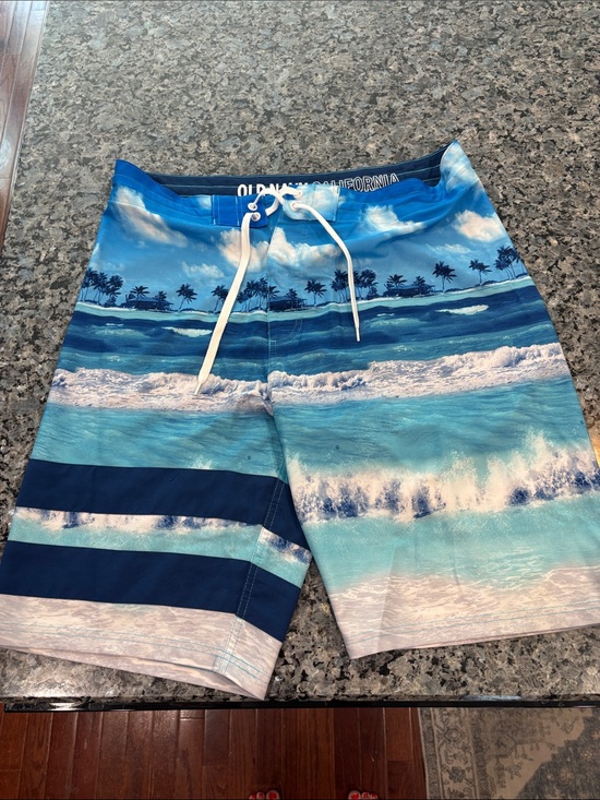 Old Navy Other - Old Navy Men's Blue Ocean Wave Print Swim Shorts